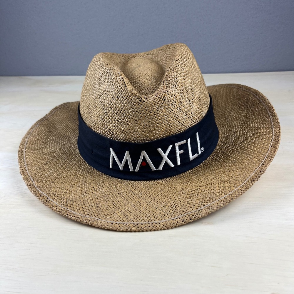 Maxfli Straw Golf Hat Fedora Tan Wide Brim Embroidered Logo Made in USA OSFM